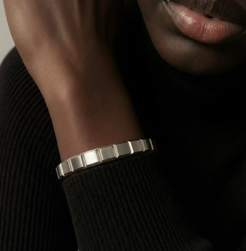 BG611W B.Tiff Simplicity Matte Box Cut Adjustable Stainless Steel Bangle Cuff