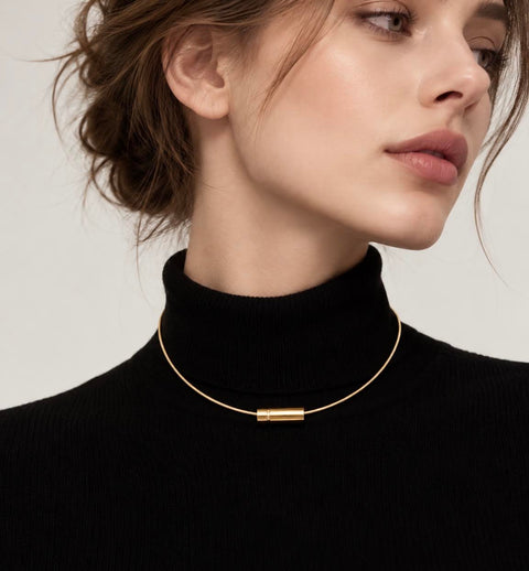 PT080G B.Tiff Gold Plated Pavé Rouleau Stainless Steel Pendant