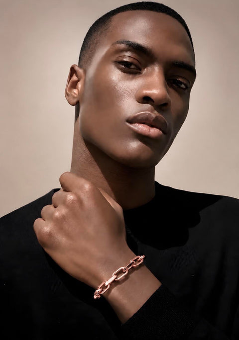 BG001RG B.Tiff Rose Gold High Polish Edge Paperclip Link Bracelet