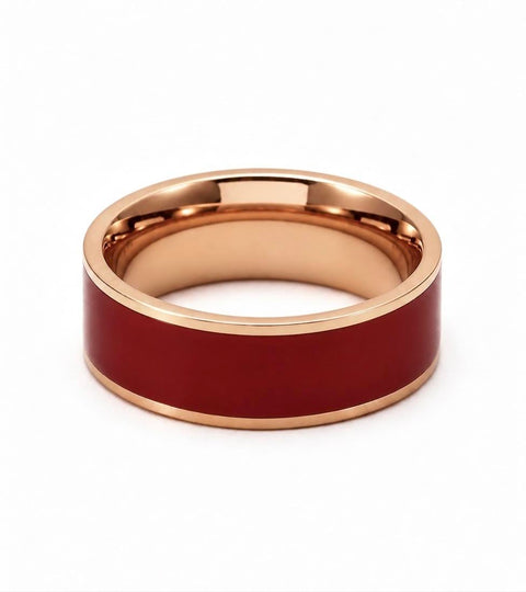RG800RGR B.Tiff Rose Gold Plated Red Enamel Stainless Steel Ring