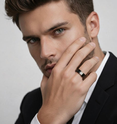 RG114B B.Tiff 1 ct Princess Cut Black Anodized Stainless Steel Solitaire Ring