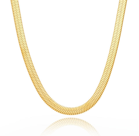 C006G B.Tiff 6mm Gold Plated Herringbone Stainless Steel Chain Necklace