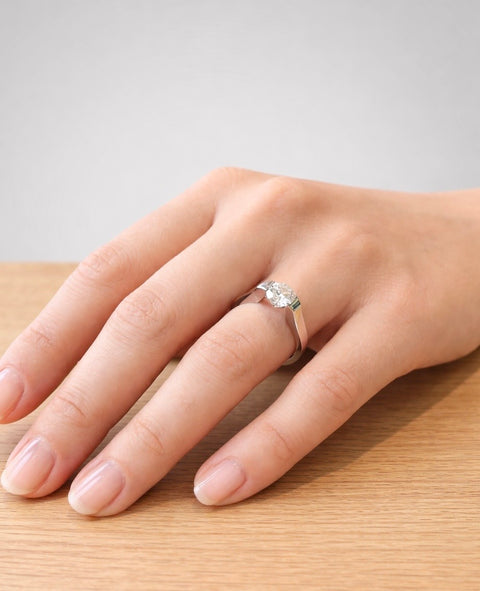 RG091W B.Tiff 1 ct Round Stainless Steel Solitaire Curved Edge Engagement Ring