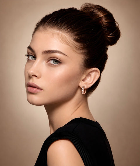 ER408RG B.Tiff Pavé 16-Stone Rose Gold Plated Stainless Steel Hoop Earrings
