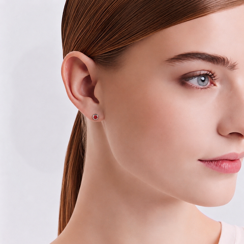 ER002WR B.Tiff Pavé Red Solitaire Stainless Steel Stud Earrings