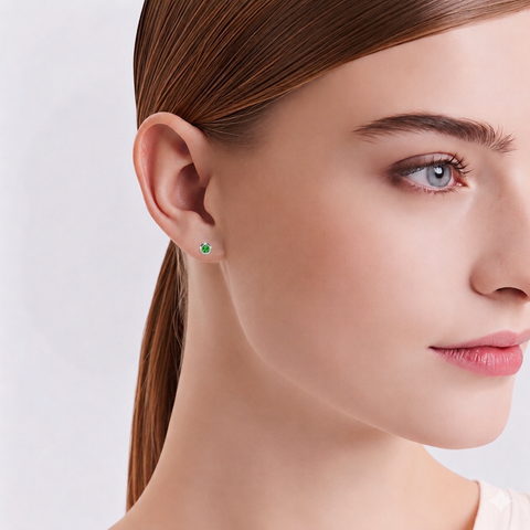 ER002WGR B.Tiff Pavé Green Solitaire Stainless Steel Stud Earrings