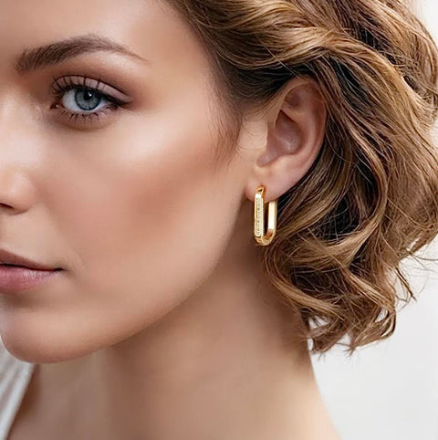 ER081G B.Tiff Gold Plated Pavé Padlock Hoop Earrings