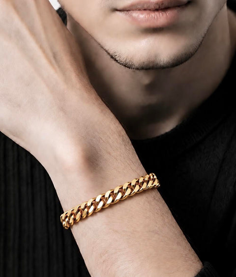 BG138G B.Tiff 8mm Gold Flat Cuban Link Stainless Steel Bracelet