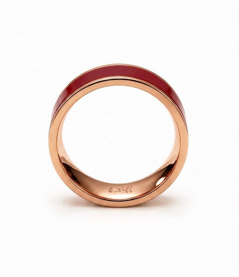 RG800RGR B.Tiff Rose Gold Plated Red Enamel Stainless Steel Ring