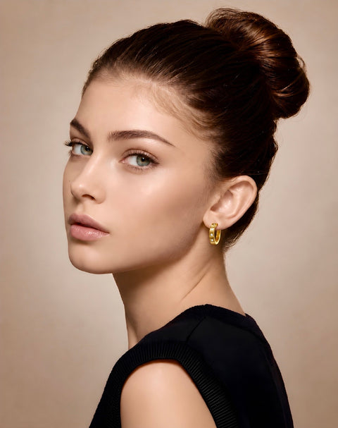 ER408G B.Tiff Pavé 16-Stone Gold Plated Stainless Steel Hoop Earrings