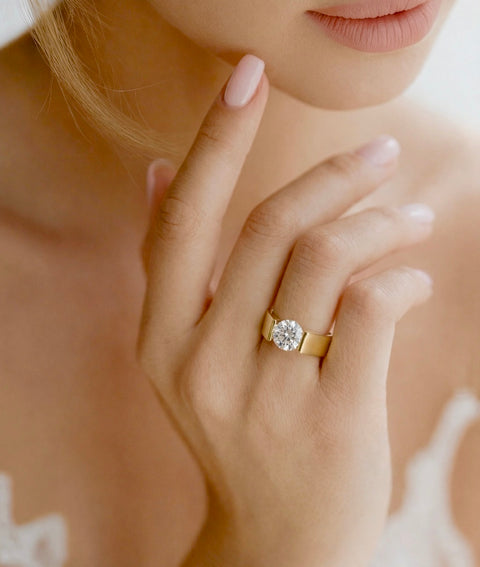RG093G B.Tiff 2 ct Round Gold Plated Stainless Steel Solitaire Engagement Ring