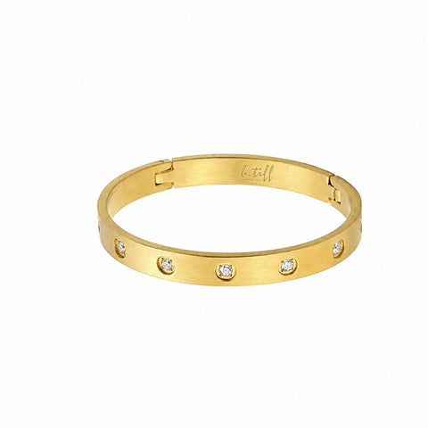 BG808G B.Tiff 8-Stone Bold Gold Plated Stainless Steel Bangle Bracelet