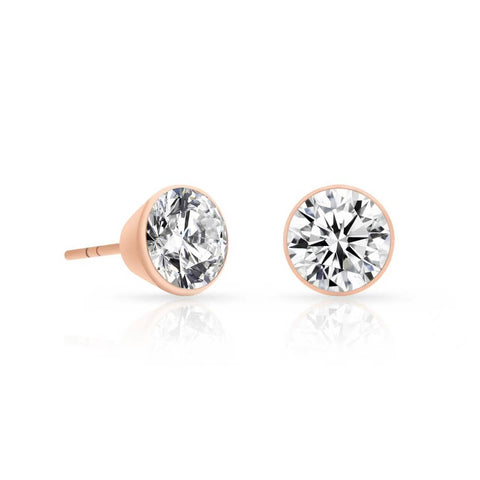 ER201RG B.Tiff 2 ct Solitaire Rose Gold Plated Stainless Steel Stud Earrings