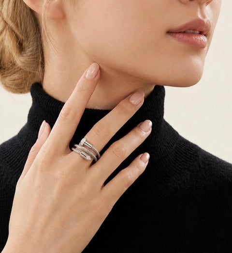 RG115W B.Tiff Pavé Pointe Cable Stainless Steel Adjustable Ring