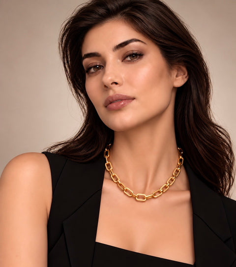 C200G B.Tiff High Polish Paperclip Gold Plated Stainless Steel Chain Necklace