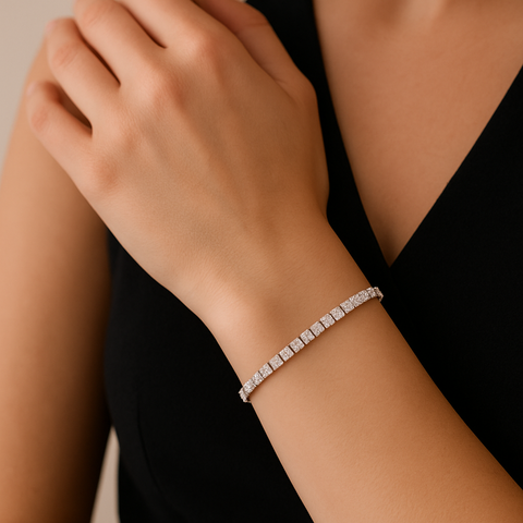 BG404W B.Tiff Princess Cut Tennis Stainless Steel Bracelet