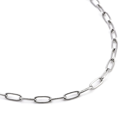 C400W B.Tiff Stainless Steel 2 Clasps Oval Paperclip Link Chain Necklace