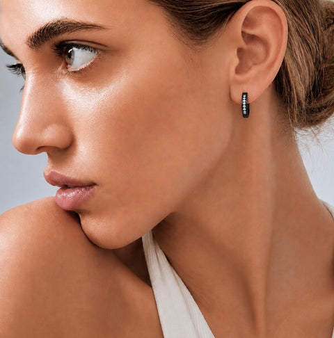 ER305B B.Tiff 18-Stone Pave Black Anodized Stainless Steel Hoop Earrings