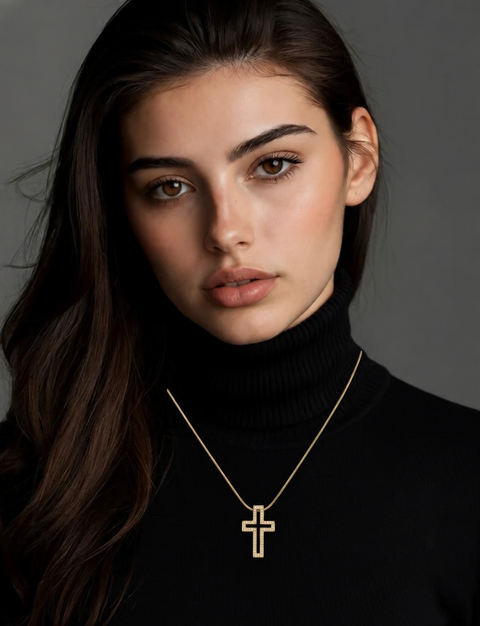 PT098G B.Tiff Lumière Cross 18K Gold Plated Stainless Steel Pendant