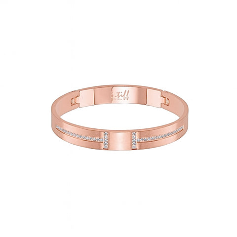 BG107RGP B.Tiff High Polish Pavé Rose Gold Plated Harmony Stainless Steel Bangle Bracelet