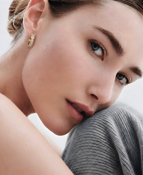 ER433RG B.Tiff Pave 20-Stone Rose Gold Plated Stainless Steel Hoop Earrings