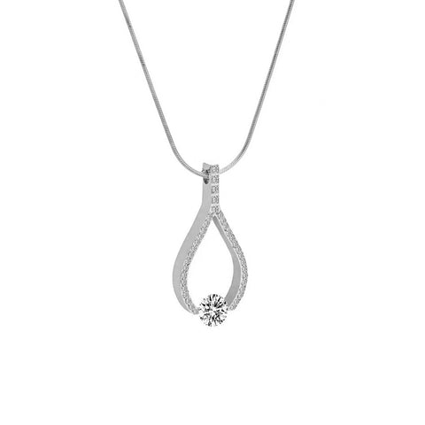 PT306W B.Tiff 1 ct Solitaire Pave Larme Stainless Steel Pendant Necklace