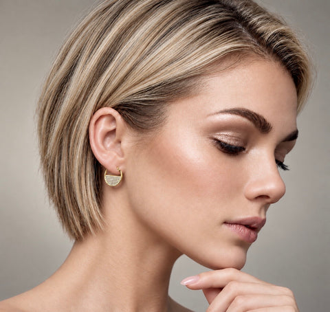 ER500G B.Tiff Gold Plated Pavé Lune Stainless Steel Earrings