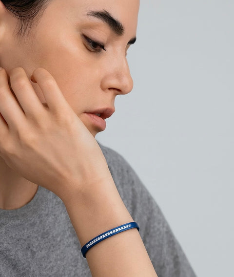 BG333BL B.Tiff Eternity 25 Blue Sapphire Stainless Steel Bangle Bracelet