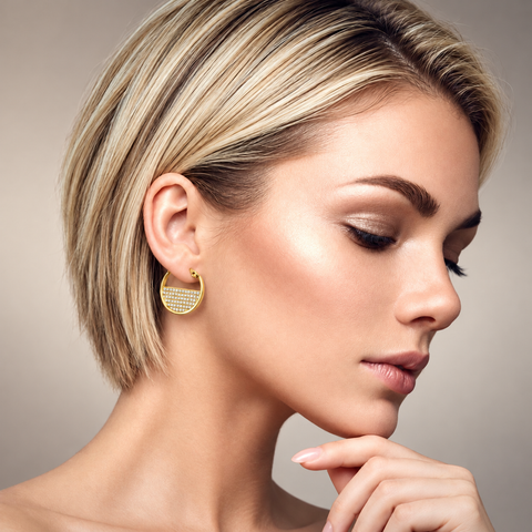 ER500G B.Tiff Gold Plated Pavé Lune Stainless Steel Earrings