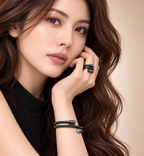 BG003B B.Tiff Double Wrapped Black Anodized Stainless Steel Cable Bracelet