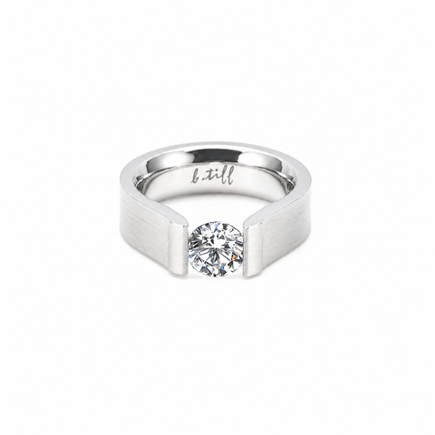 RG091W B.Tiff 1 ct Round Stainless Steel Solitaire Curved Edge Engagement Ring