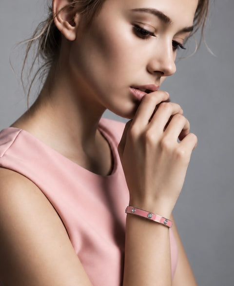 BG808EPW B.Tiff 8-Stone Bold Pink Enameled Stainless Steel Bangle Bracelet