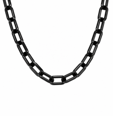 C200BG B.Tiff Gold Clasp Paperclip Anodizd Black Stainless Steel Chain Necklace