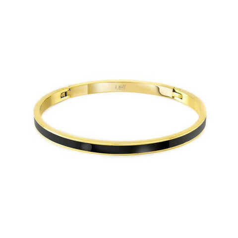 BG301GB B.Tiff "The Hamptons" Black Enamel Gold Plated Stainless Steel Bangle Bracelet