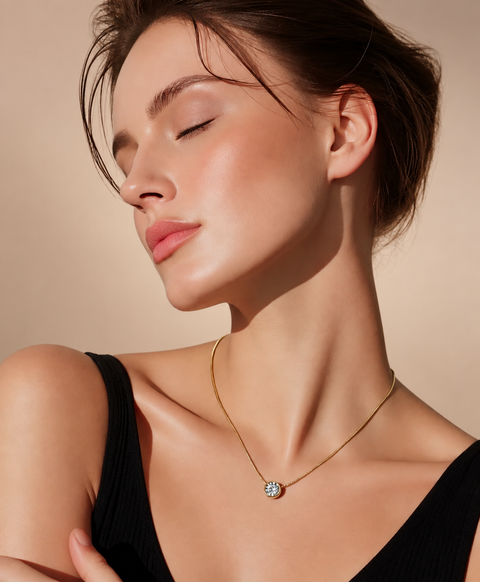 PT201G B.Tiff 2 ct Solitaire Gold Plated Stainless Steel Pendant Necklace