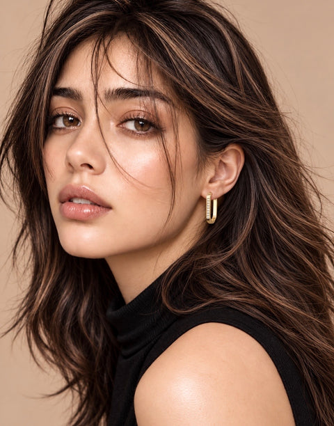 ER081G B.Tiff Gold Plated Pavé Padlock Hoop Earrings