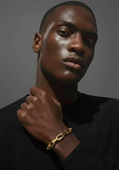 BG001G B.Tiff Gold High Polish Edge Paperclip Link Bracelet