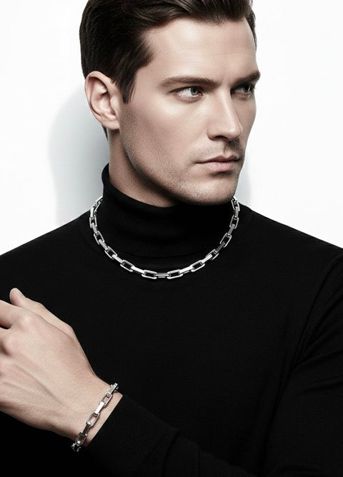 C010W B.Tiff High Polish Edge Paperclip Link Stainless Steel Necklace