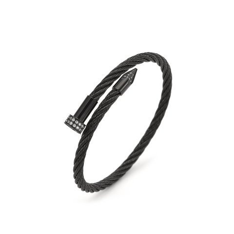 BG005B B.Tiff Anodized Black Pavé Pointe Cable Bangle Bracelet