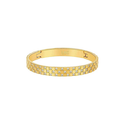 BG104G B.Tiff Gold Pavé Trellis Bangle Bracelet