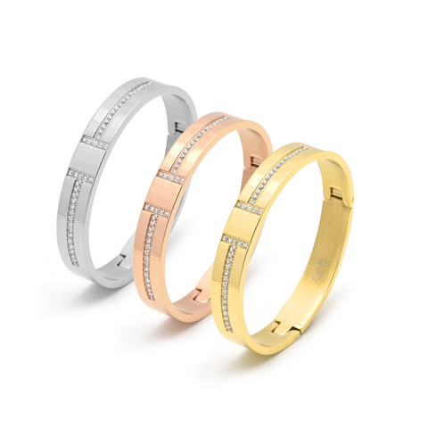 BG107W B.Tiff Pavé Harmony Stainless Steel Bangle Bracelet