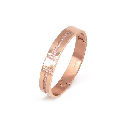 BG107RGP B.Tiff High Polish Pavé Rose Gold Plated Harmony Stainless Steel Bangle Bracelet