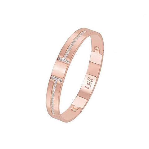 BG107RGP B.Tiff High Polish Pavé Rose Gold Plated Harmony Stainless Steel Bangle Bracelet