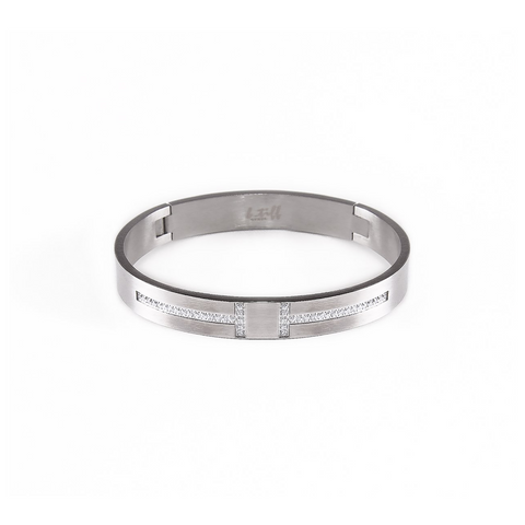BG107W B.Tiff Pavé Row Harmony Stainless Steel Bangle Bracelet