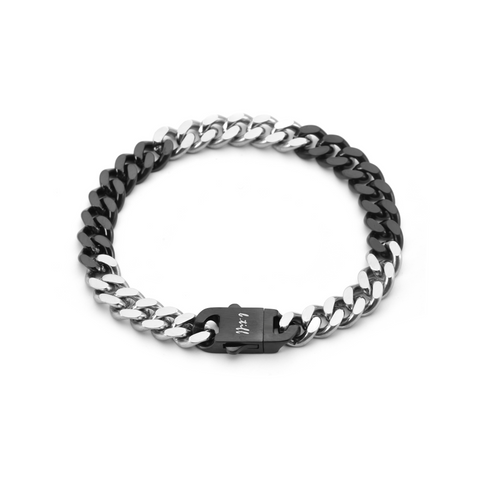 BG138BW B.Tiff 8mm 2 Tone Matte Black & High Polish Stainless Steel Flat Cuban Link Bracelet