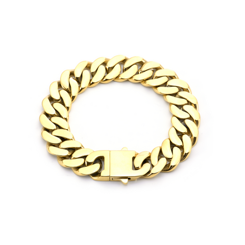 BG160G B.Tiff Flat Cuban Link Gold Plated Stainless Steel Bracelet