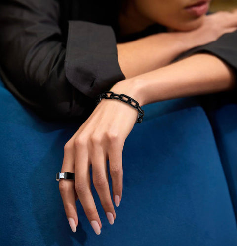 BG200BG B.Tiff Gold Clasp High Polish Paperclip Anodized Black Stainless Steel Bracelet