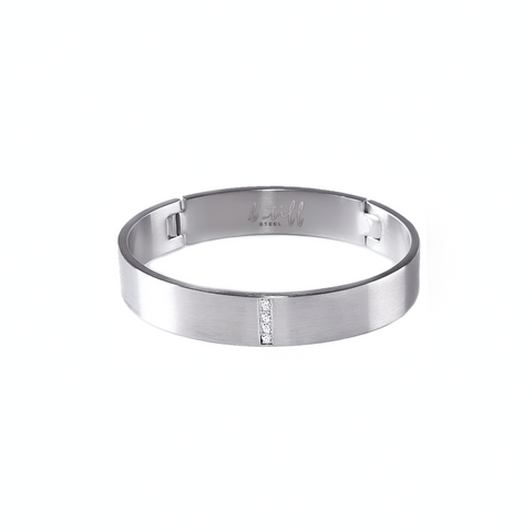 BG223W B.Tiff 4-Stone Wide Stainless Steel Pavé Bangle Bracelet