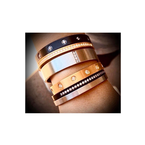 BG223W B.Tiff 4-Stone Wide Stainless Steel Pavé Bangle Bracelet