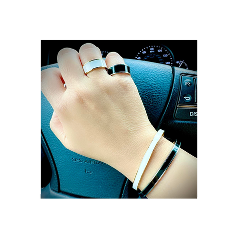 BG301WB B.Tiff "The Hamptons" Black Enamel Stainless Steel Bangle Bracelet